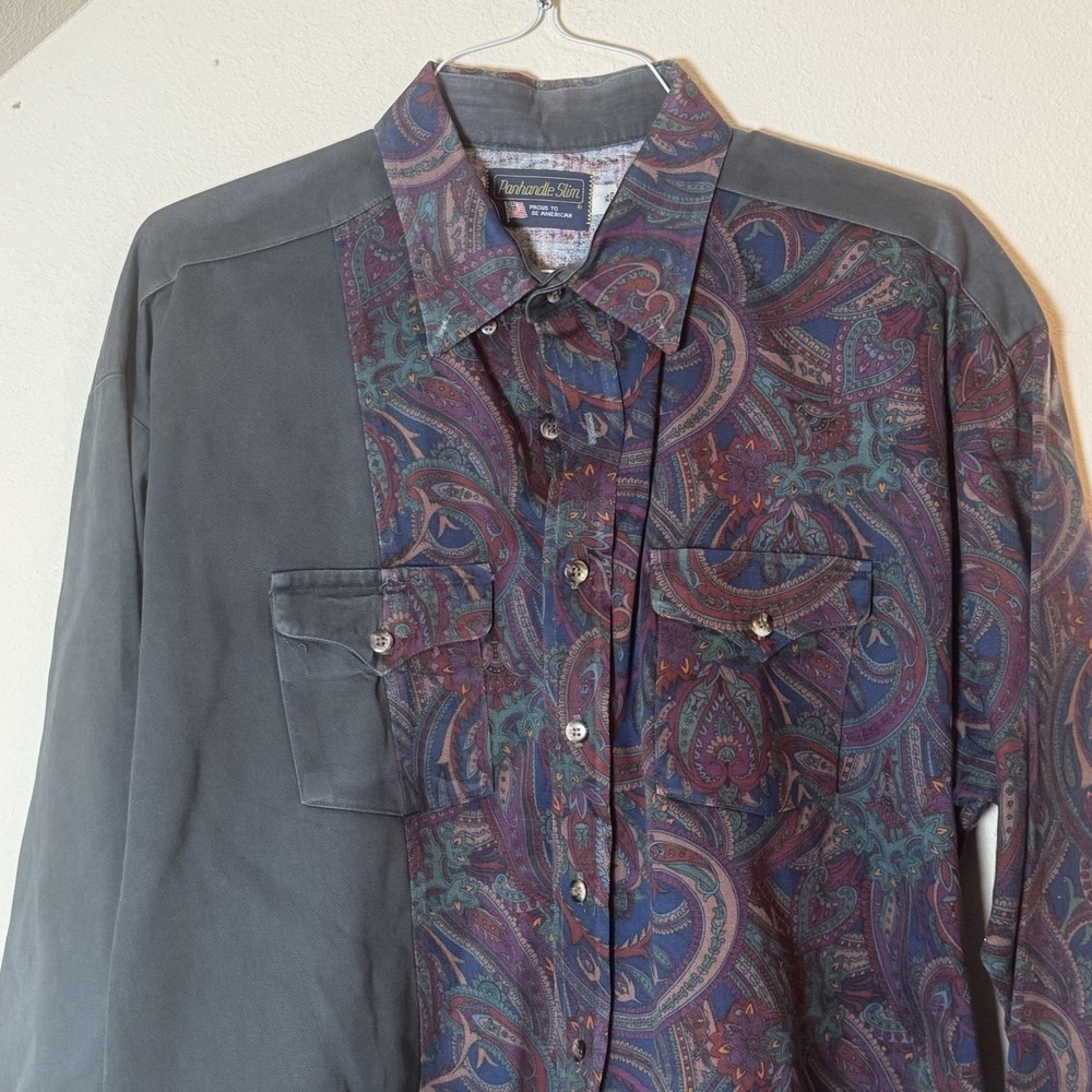 Panhandle Slim Western Shirt XL 17.5 USA Paisley Colorblock LS Pearl Snap